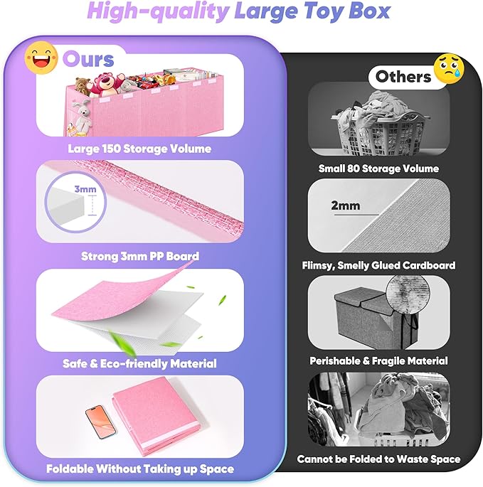 Extra Large Toy Box, Toybox for Kids Boys Girls, Collapsible Sturdy Toy Storage - Image 5