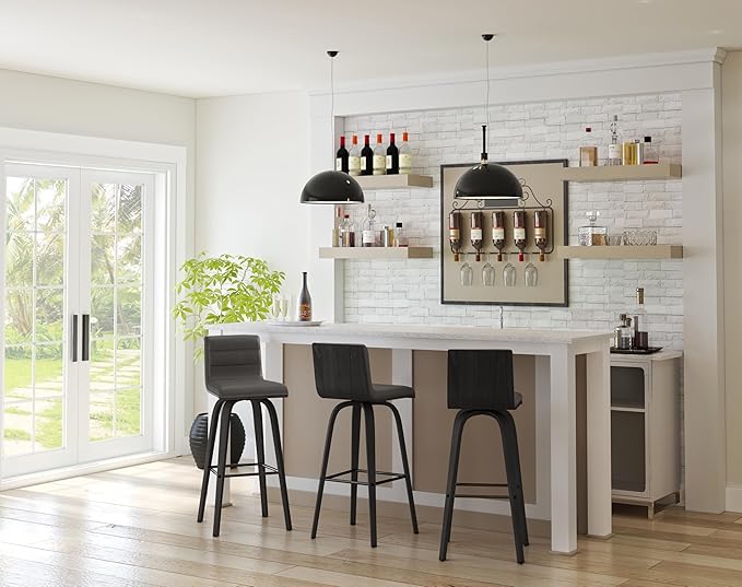 Armen Living Vienna 30" Swivel Bar Stool in Black Wood Finish - Image 2