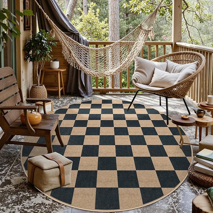 Lahome Checkered Round Rugs 6ft, Outdoor Patio Easy Jute Rug Indoor Outdoor - Image 7