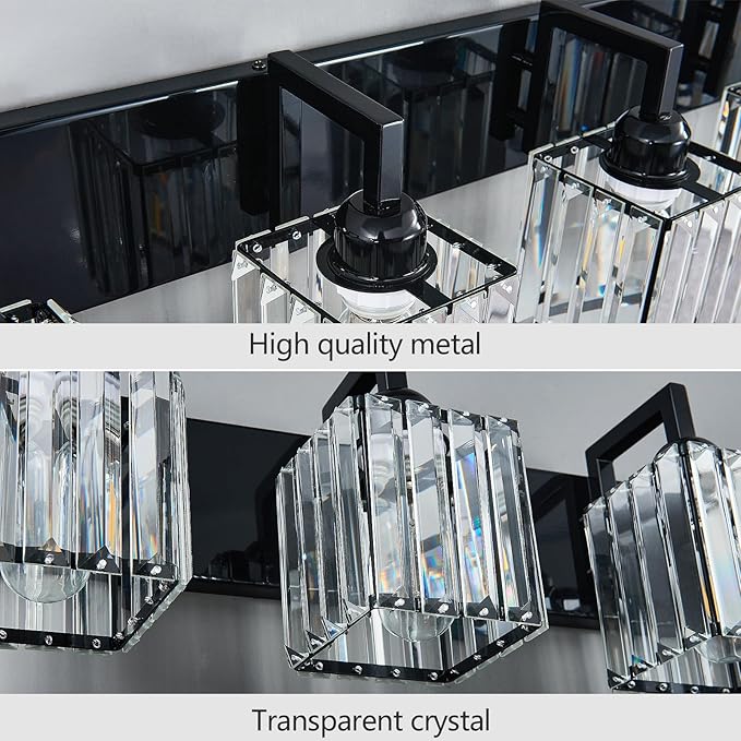 Modern Bathroom Vanity Light 5-Lights Plating Black Vanity Light Crystal Wall - Image 6