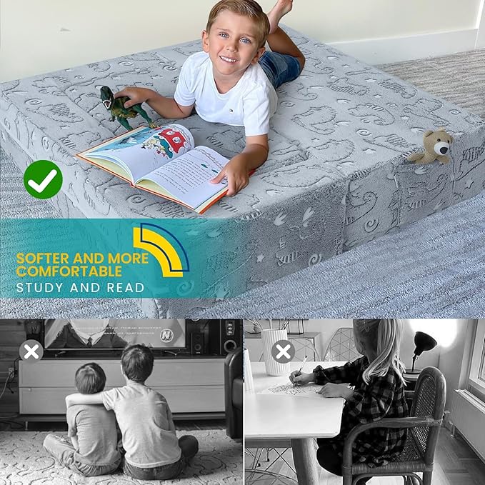 MeMoreCool Glow-in-The-Dark Dinosaur Modular Kids Play Couch — Convertible Foam - Image 6
