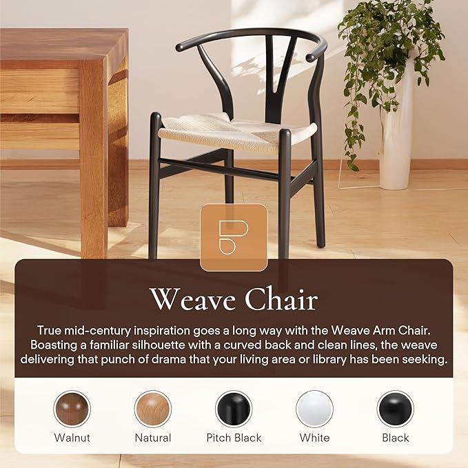 POLY & BARK Weave Dining Chairs – Mid-Century Modern Wishbone Dining Chairs - Image 4