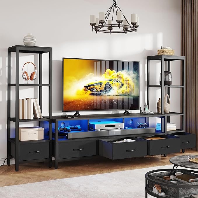 DWVO Entertainment Center with Bookshelves, LED TV Stand - Image 8