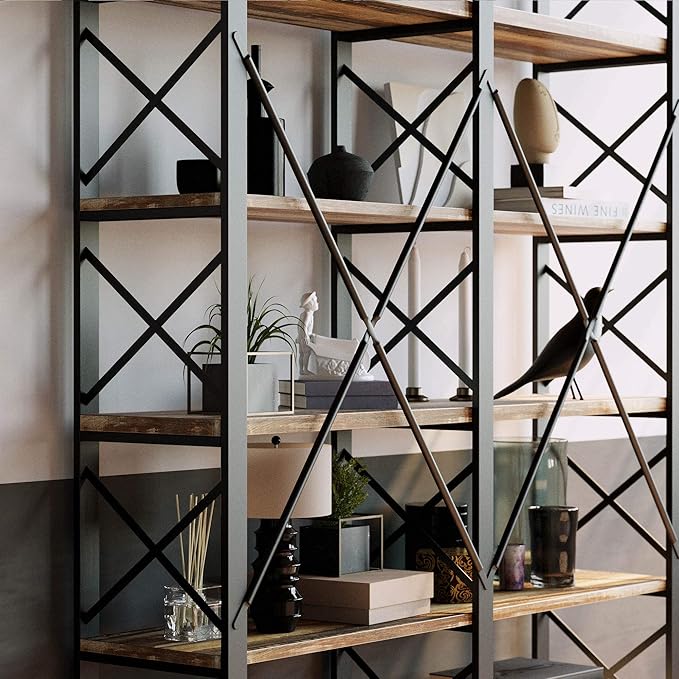 IRONCK Bookshelves Double Wide 6-Tier 76" H, Open Large Bookcase, Industrial - Image 7