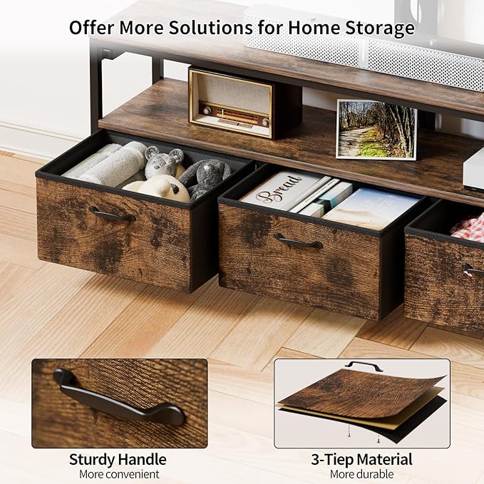 JUSTOGO TV Stand with Mount and Power Outlet, TV Stand with Drawers Storage - Image 5