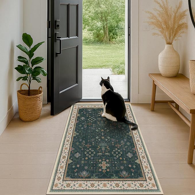 Dark Green Oushak 3x6 Kitchen Rug - Image 6