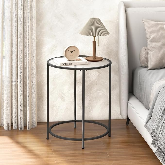 19.7’’ Round Glass End Table, Round Bedside Table - Image 5