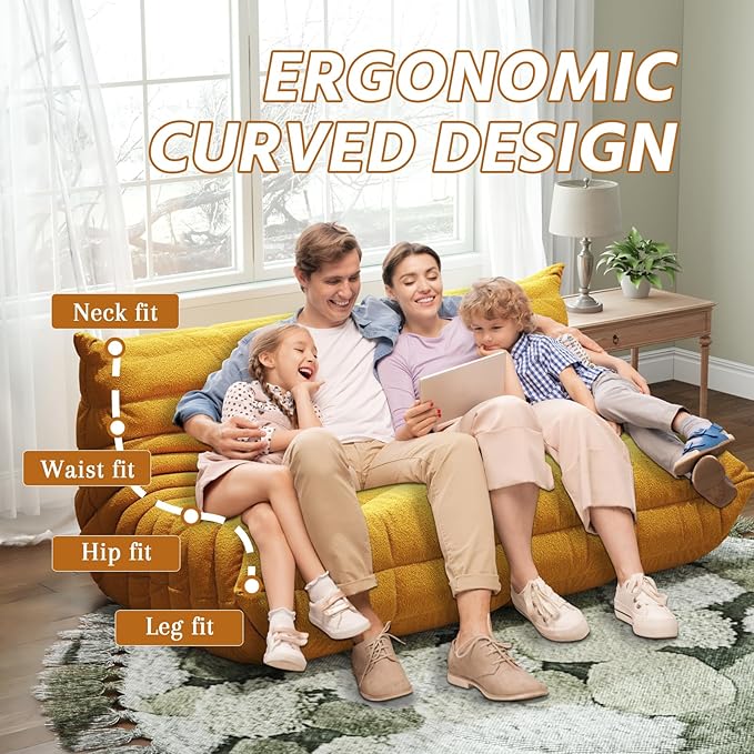 Bean Bag Chairs for Adults, BeanBag Reading Chair Memory Foam Couch 3-Seater - Image 6