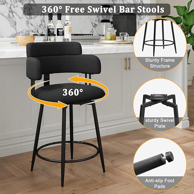 Swivel Bar Stools Set of 2, Counter Height Bar Stools - Image 5