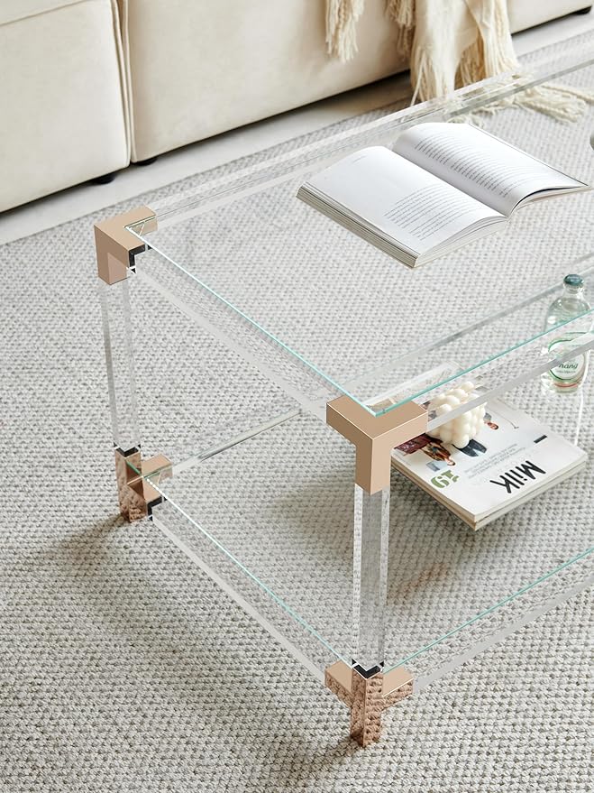 Saint Mossi Glass Coffee Table Living Room, Modern Double Layer Glass Living - Image 4