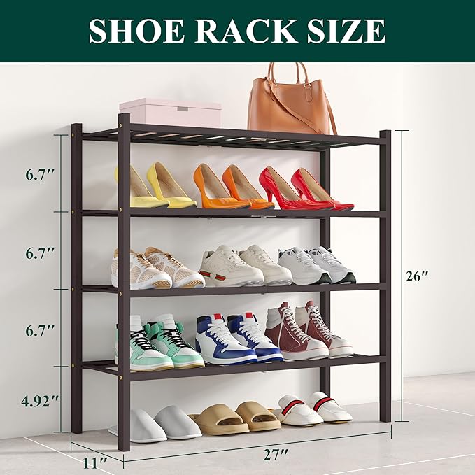 Smiry Shoe Rack, 4 Tier Bamboo Shoe Organizer, Stackable Free Standing Wooden - Image 2