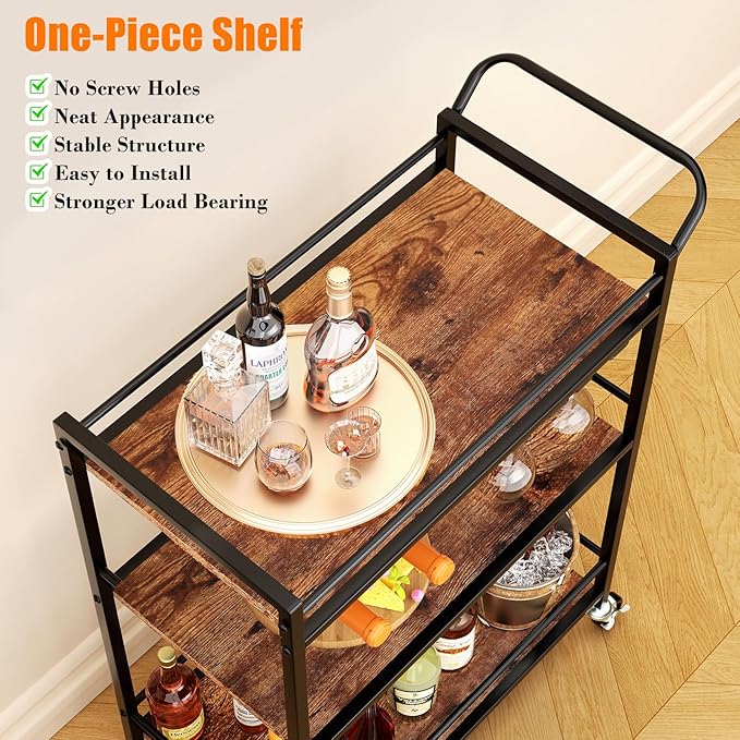 Bar Cart, Home Bar Serving Cart, 3-Tier Drink Cart - Image 9