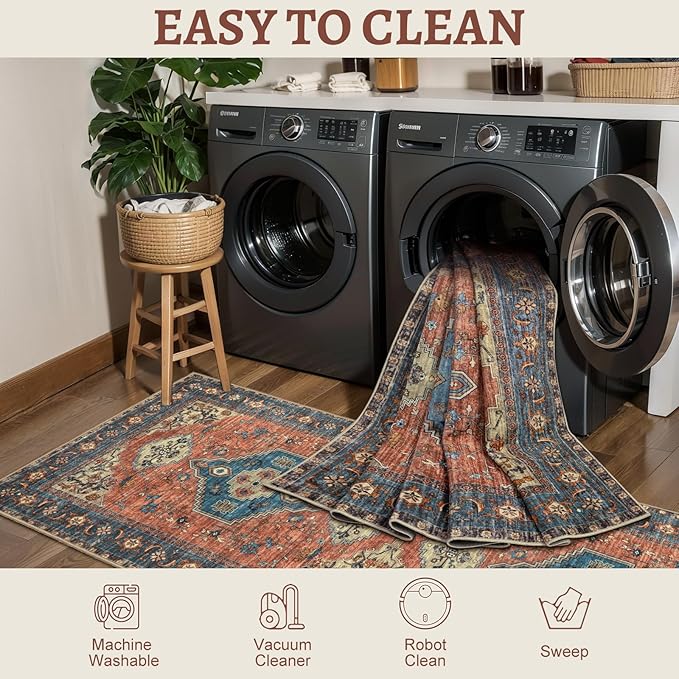 Tangsoo Washable Entryway Rugs 2x3 Vintage Non Slip Small Area Rug, Indoor - Image 4