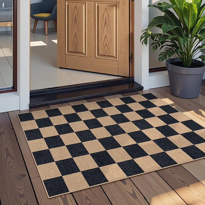 Lahome Checkered Easy Jute 2x3 Rug, Small Entryway Rug Non Slip Kitchen Front - Image 3