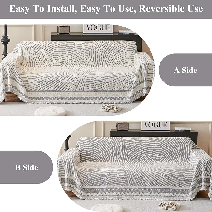 STACYPIK Modern Gray Geometric Sofa Cover, Anti-Slip Reversible Boho Dog Couch - Image 5