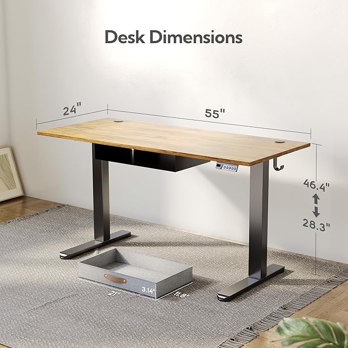 Seang Standing Desk with Drawer, 3 Memory Height Settings with Cable Grommets & - Image 3
