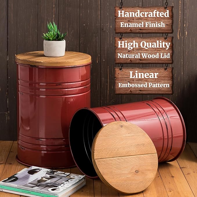 Glitzhome Farmhouse Accent Side Table, Metal Storage Stool Ottoman - Image 3