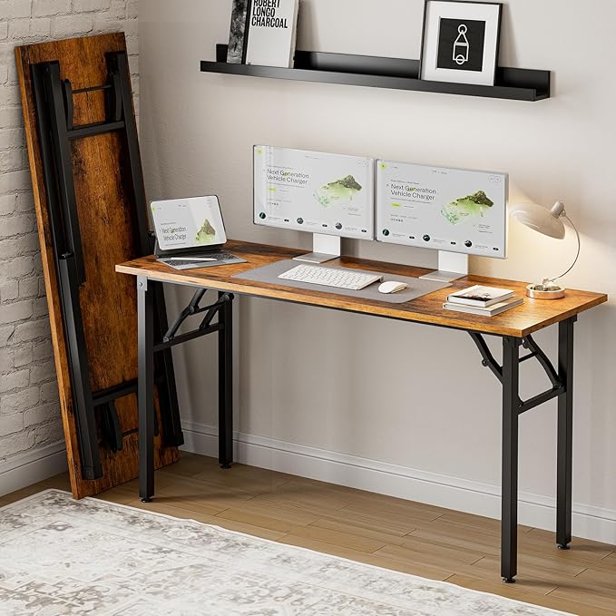 Frylr Small Folding Computer Desk – Portable 55.1 Inch Foldable Laptop Table by Frylr