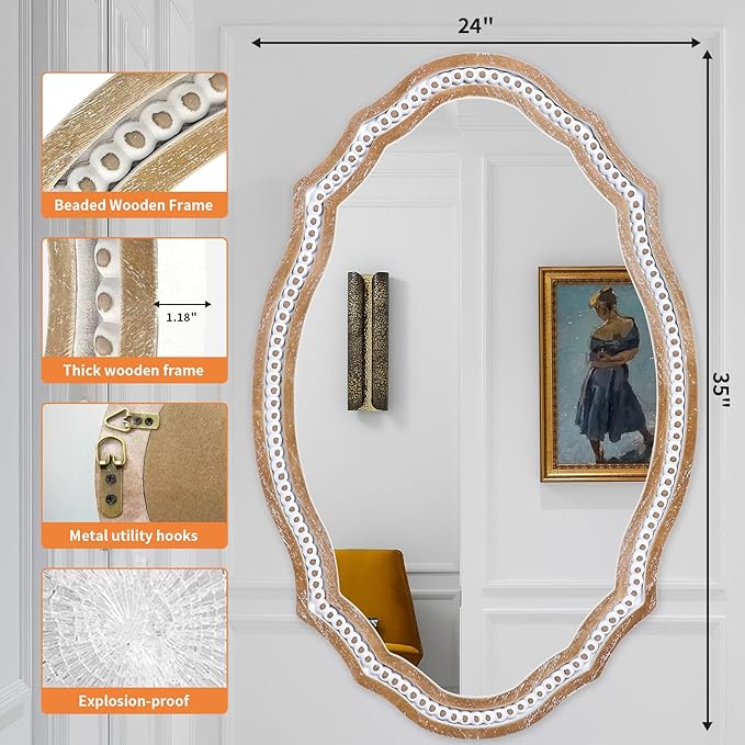 24" x 35" Wooden Farmhouse Oval Mirror - Image 8