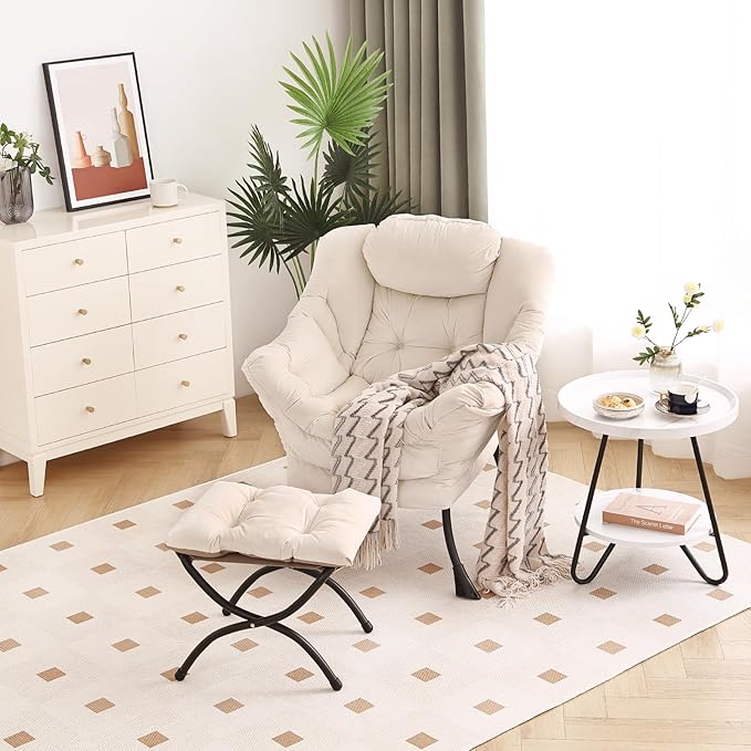 Lazy Chair with Ottoman, Modern Chair with Folding Footrest, Lounge Accent Chair - Image 3