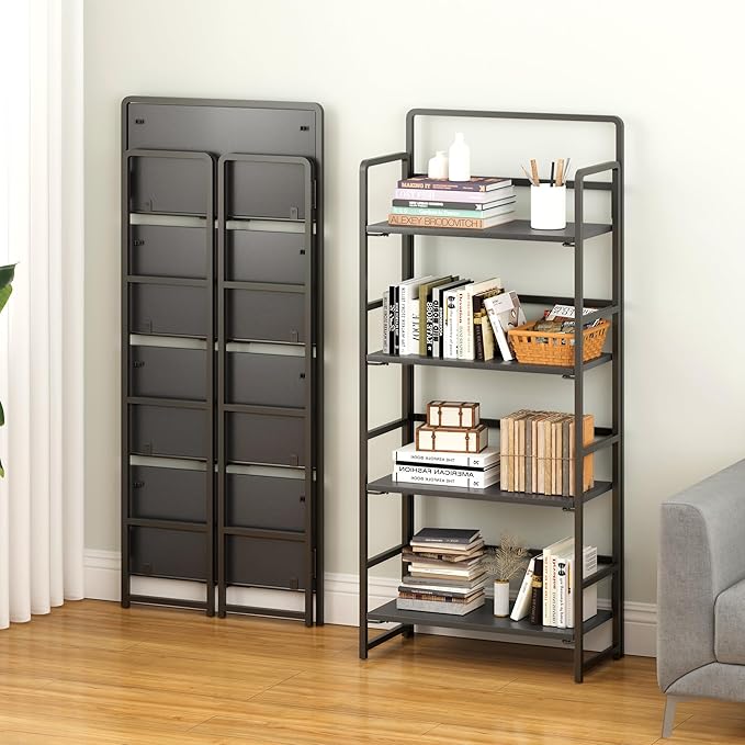 4NM No Assembly Folding Bookshelf, 4-Shelf 54" H Collapsible Foldable Bookcase - Image 2