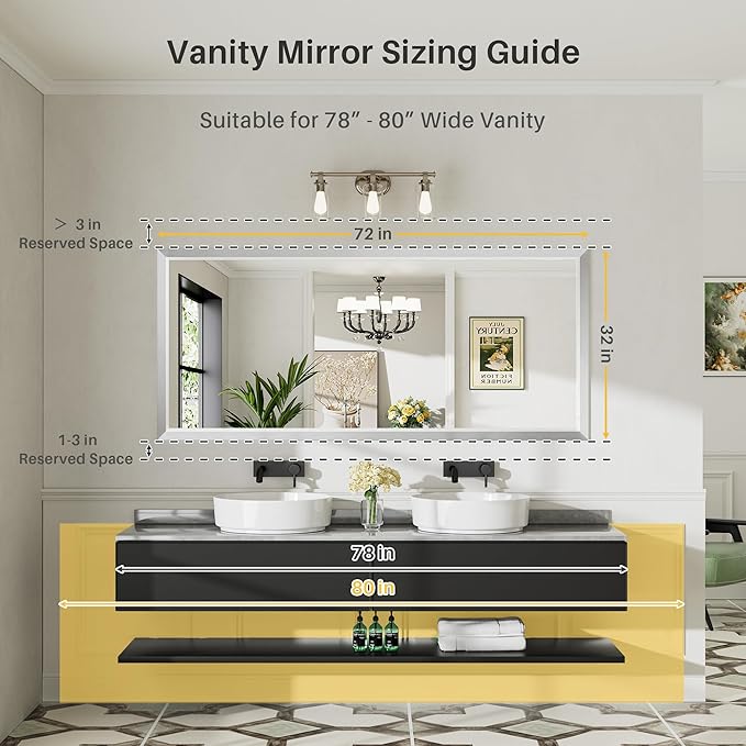 72x32 Inch Silver Bathroom Mirror - Image 2