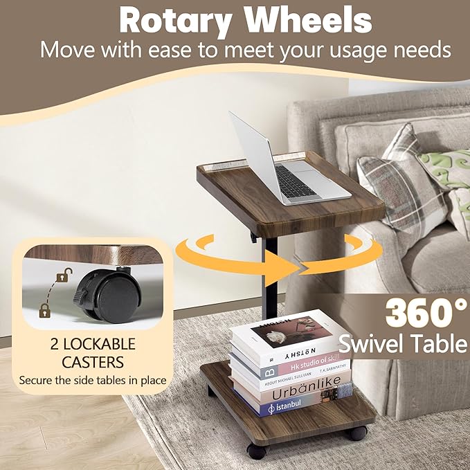 Aoligrace C Table End Table Adjustable Height, 360° Swivel Side Table - Image 4