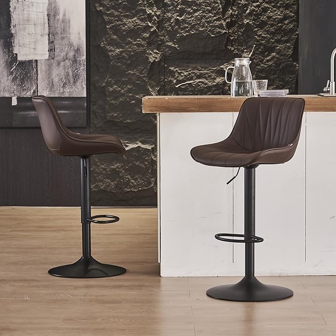 YOUNIKE Bar Stools Set of 2, Faux Leather Padded Bar Stool Counter Height - Image 8