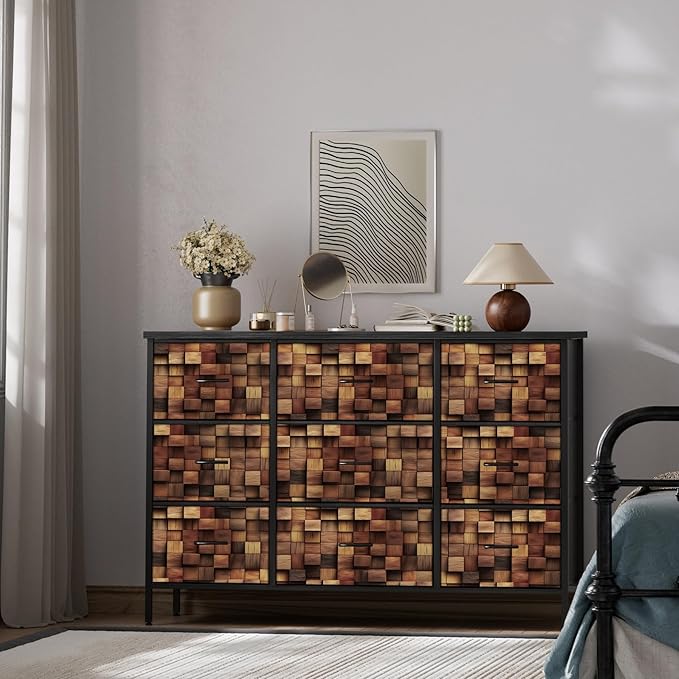 TV Stand with 9 Drawers, Chest of Drawers with Fabric Bins, Storage Organizer - Image 6