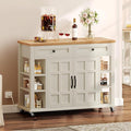 DWVO Kitchen Island with Storage Cabinet, Farmhouse Rolling Island Table on by DWVO