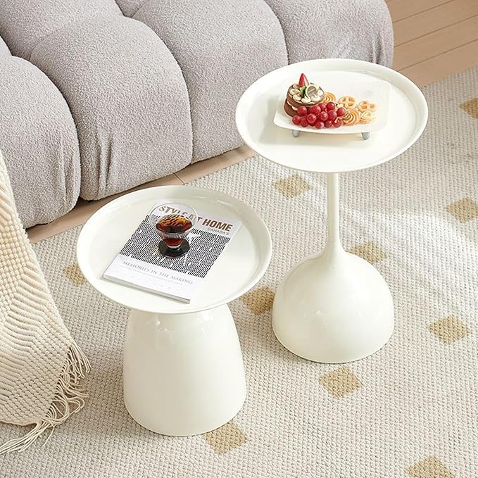 Side Table Set of 2, Small Coffee Round Bedroom End Table, Patio Metal Nesting - Image 5