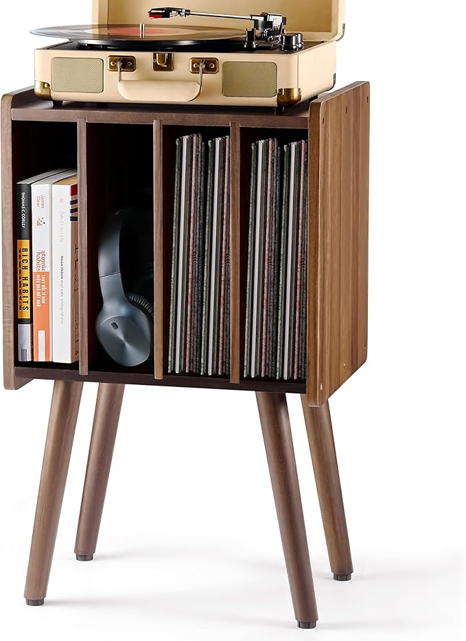Wooden Record Player Stand, Vinyl Record Storage Holder Table by 2BHOME