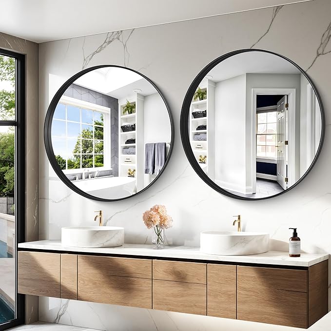 Black Round Mirror 42 inch Deep Frame Circle Mirror, Metal Frame Round Bathroom - Image 7