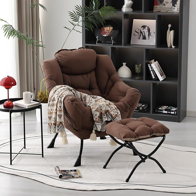 Lazy Chair with Folding Ottoman, Modern Accent Lounge Armchair with Armrests - Image 6