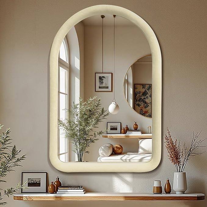 36"x24" Arched Bathroom Mirror, Wall Mounted Vanity Velvet Frame Mirror - Image 2