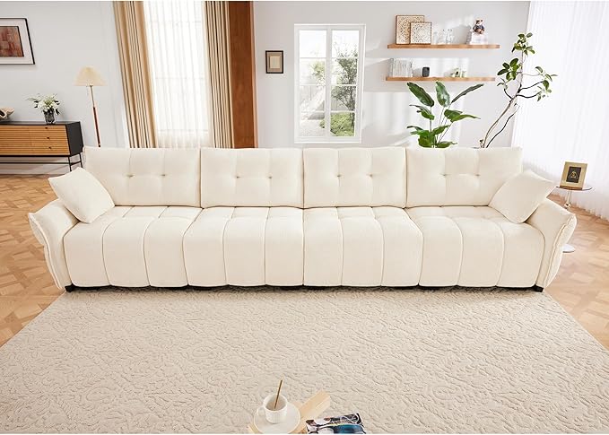 Modern Chenille Fabric 4-Seat Sofa w/ 2 Pillows, Premium Upholstery Living Room by FAVSH