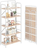 4NM No Assembly Folding Bookshelf 5 Tiers Vintage Industrial White Book Shelf by 4NM