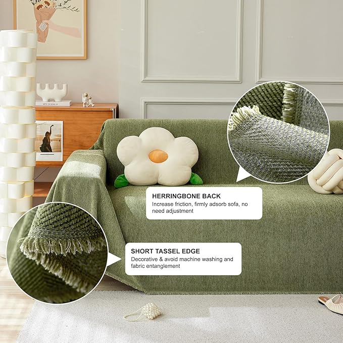 STACYPIK Breathable Matcha Green Sectional Couch Covers Thick Sofa Cover - Image 2