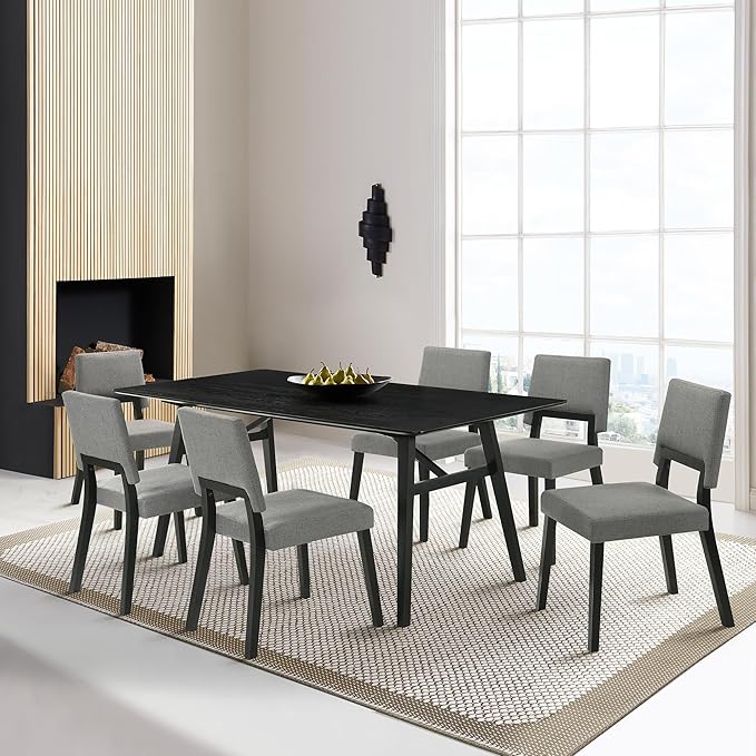 Armen Living Channell Mid Century Modern 7 Piece Black Wood Dining Table Set - Image 2