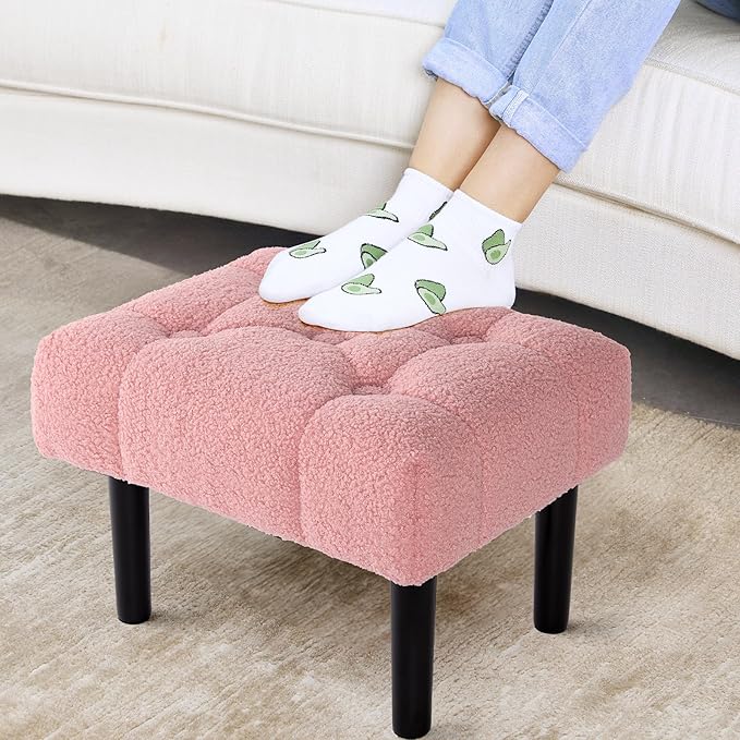 HOUCHICS Fur Padded Foot Stool, Small Ottoman Foot Rest by HOUCHICS