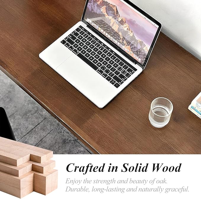 Solid Wood Computer Desk with Drawers, Modern Writing Desk - Image 4