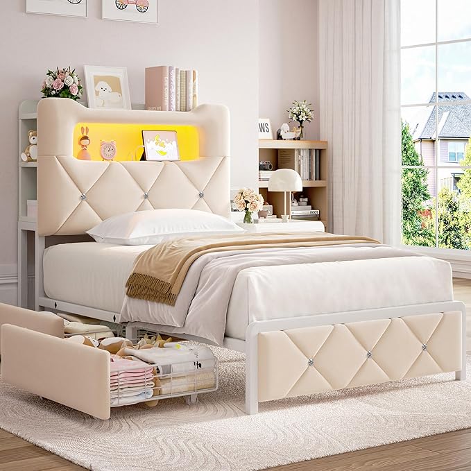 Twin Upholstered LED Bed Frame by JOCOEVOL