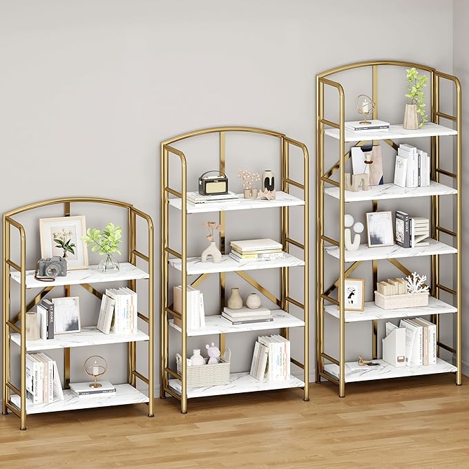 No-Assembly Folding Gold Bookshelf Storage Shelves Multifunctional Plant Flower - Image 5