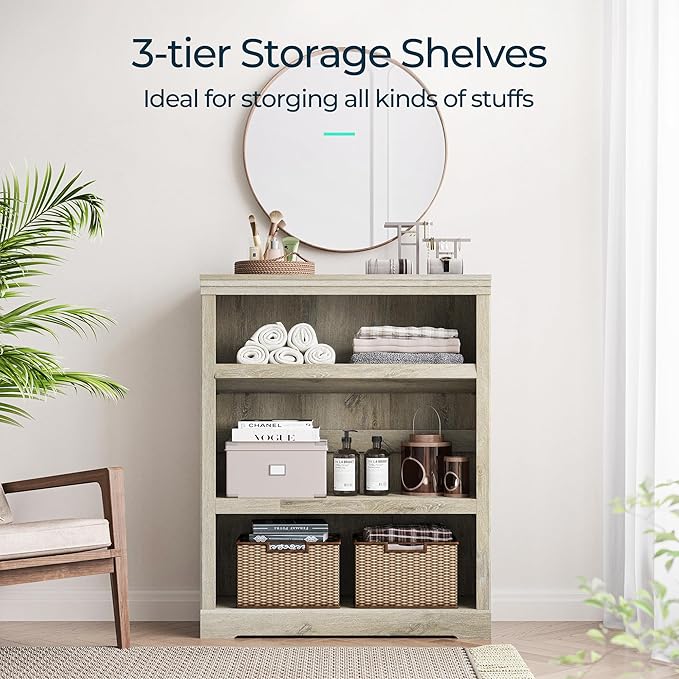 LINSY HOME 3-Tier Bookcase and Bookshelf, Small Wood Display Storage Shelves - Image 4