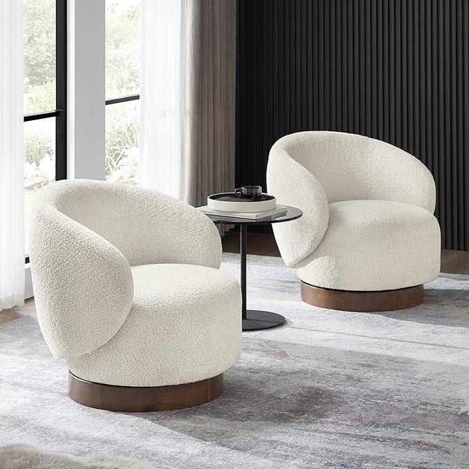 Swivel Accent Chair Round Barrel Armchair Upholstered Performance Fabric - Image 4