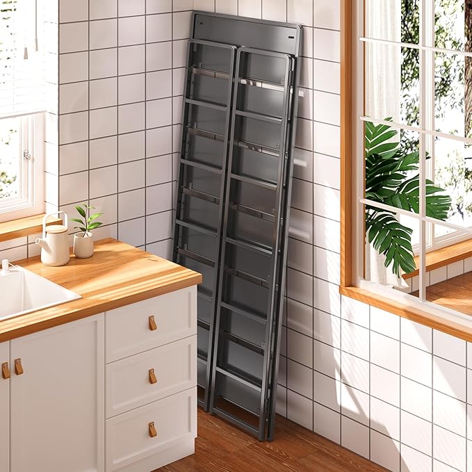 4NM No-Assembly 6 Tiers Folding Bookshelf Storage Shelves Vintage Bookcase - Image 4