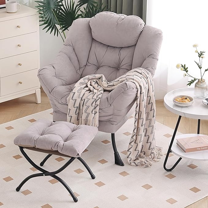 Lazy Chair with Ottoman, Modern Chair with Folding Footrest, Lounge Accent Chair - Image 7