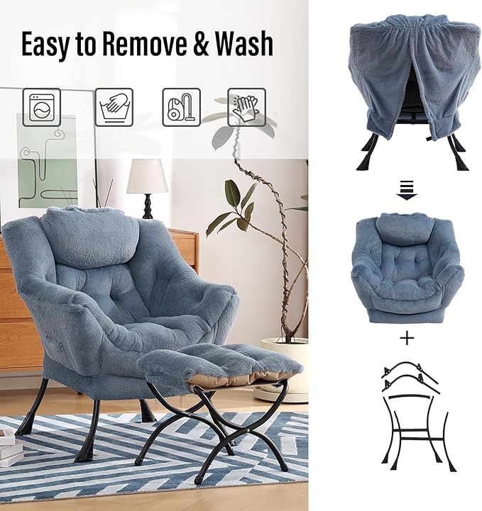 Lazy Chair with Ottoman, Modern Chair with Folding Footrest, Lounge Accent Chair - Image 5