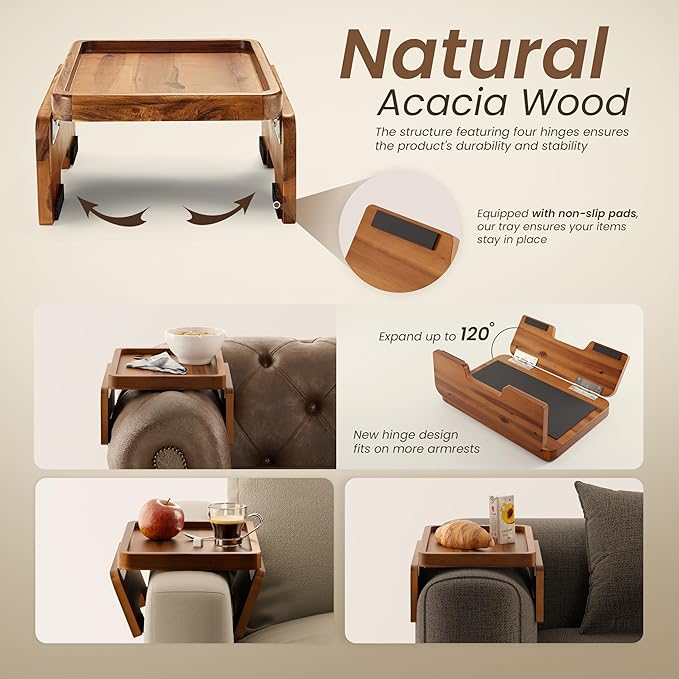 HOLANA Acacia Wood Sofa Armrest Tray - Image 3
