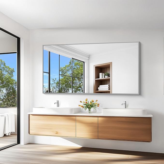 KOCUUY Large Silver Bathroom Mirror, 60x30 inch Rectangular Mirror - Image 8